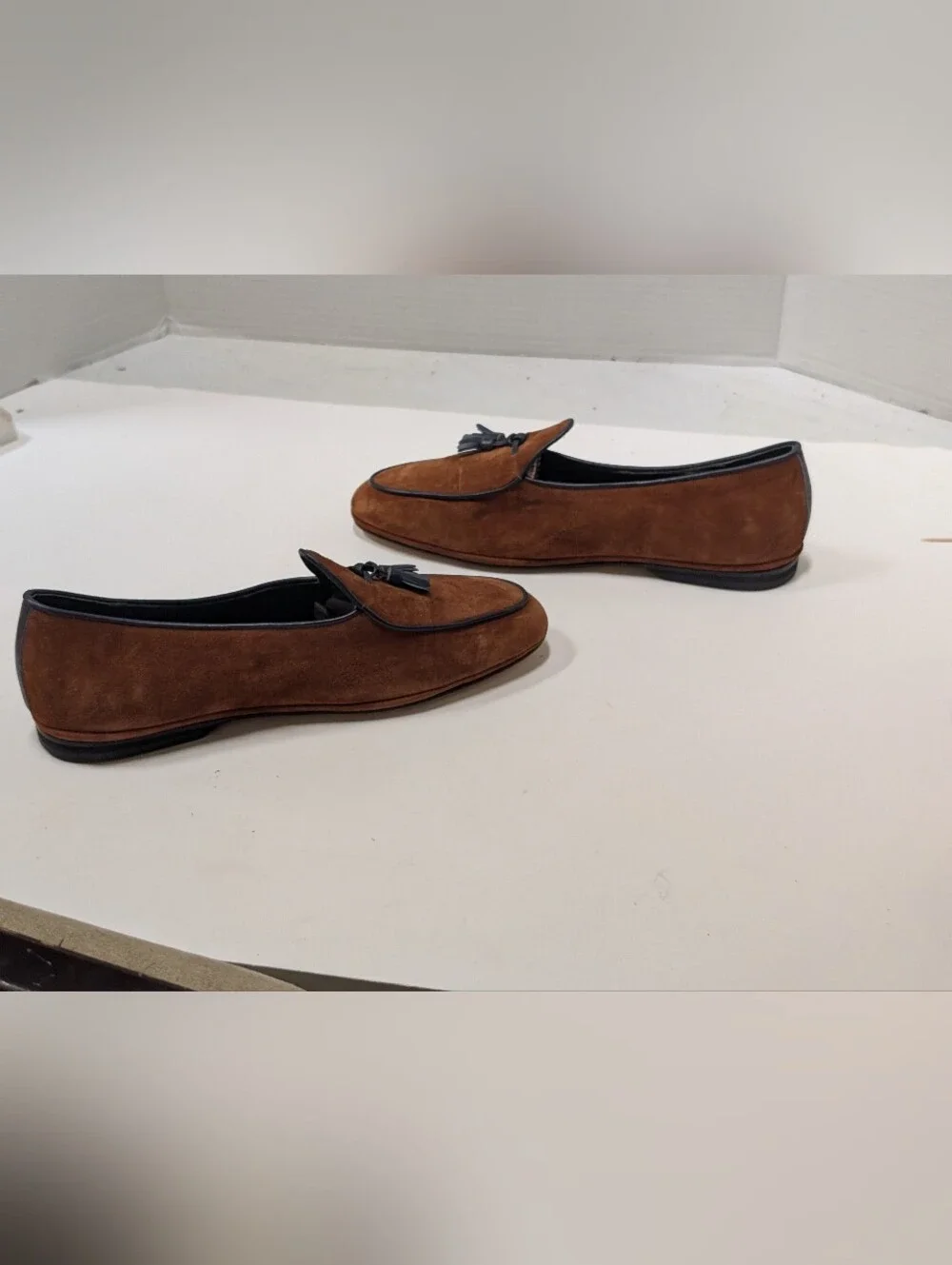 RUBINACCI X Todd Snyder Marphy Tobacco Suede Belgian Shoes Loafers Men's 41/8
